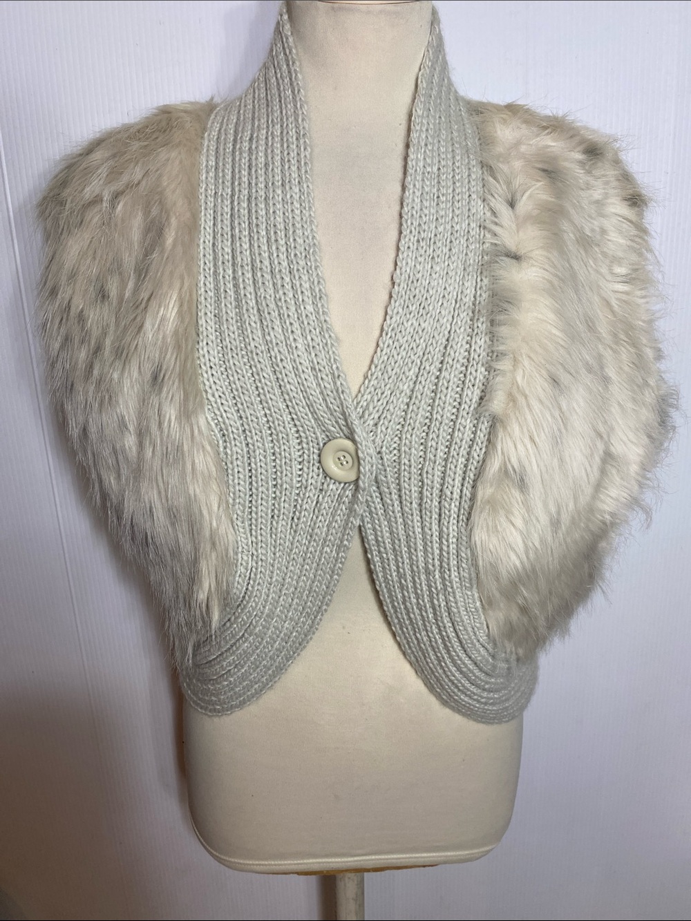 Cream Knit Bolero with Faux Fur Shoulders